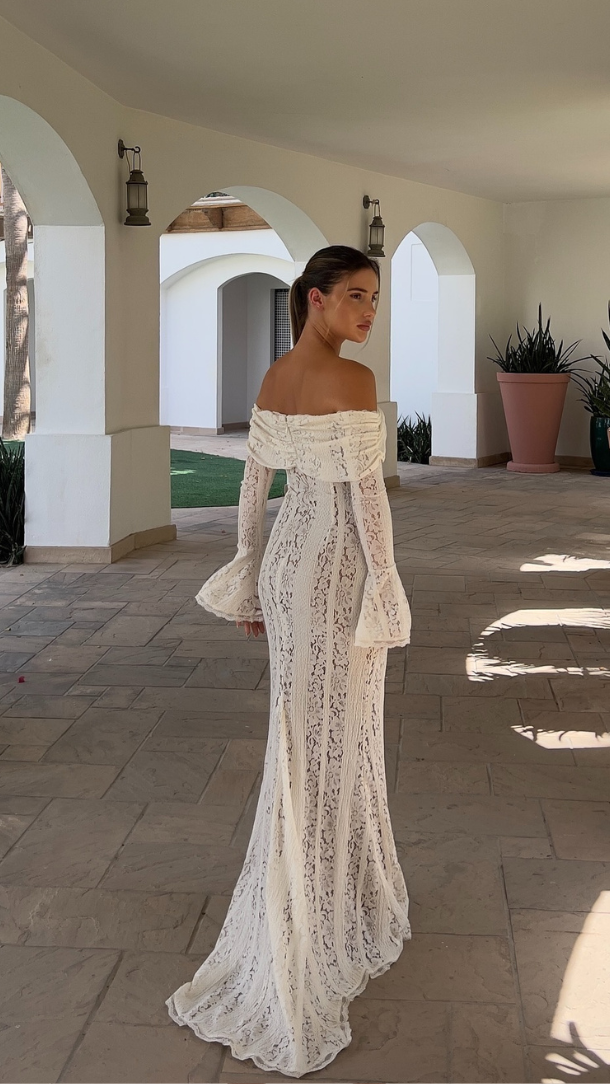 Women's Lace Maxi Dress | Off Shoulder Wedding Guest Party Dress