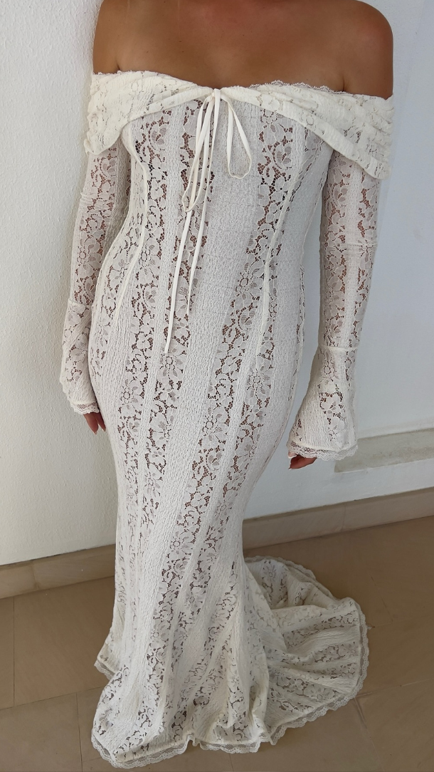 Women's Lace Maxi Dress | Off Shoulder Wedding Guest Party Dress