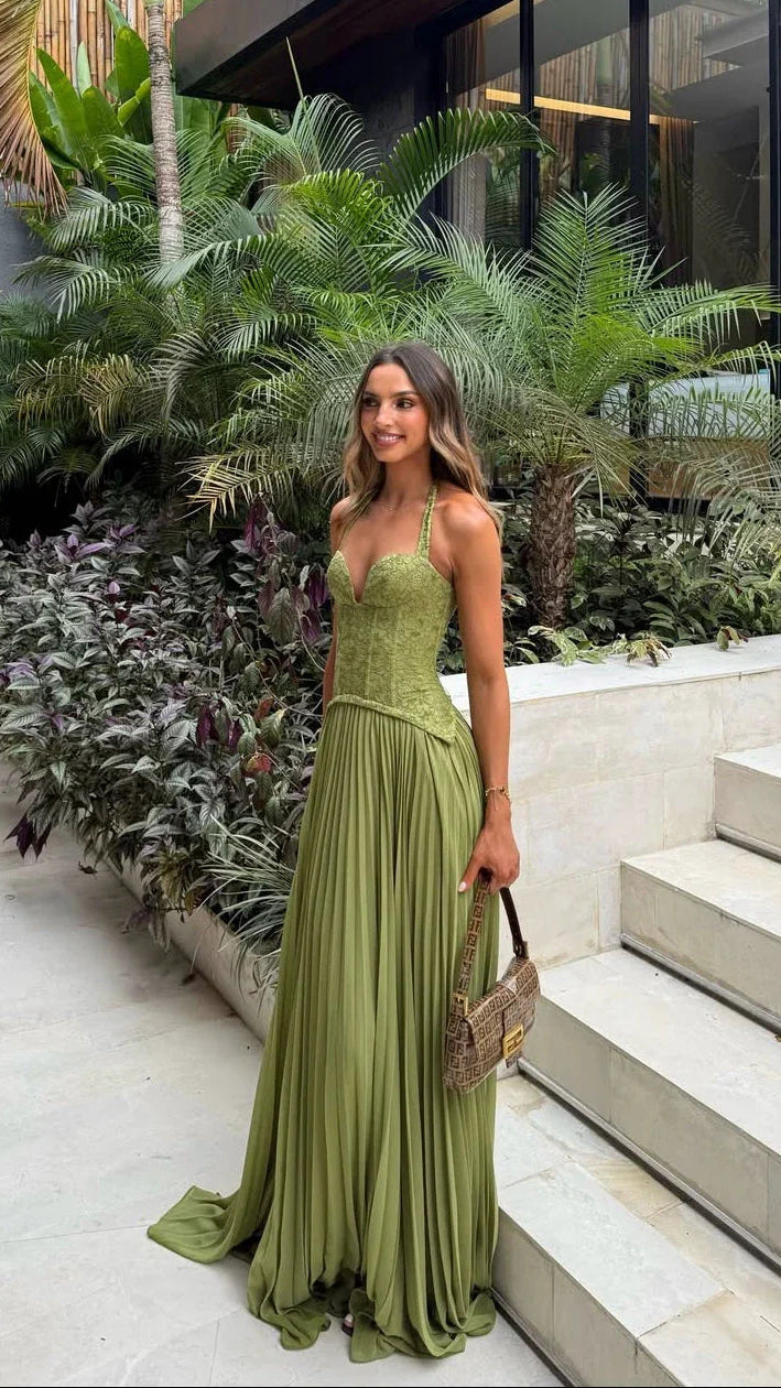 Women's Maxi Dress | Pleated Corset Wedding Guest Party Dress