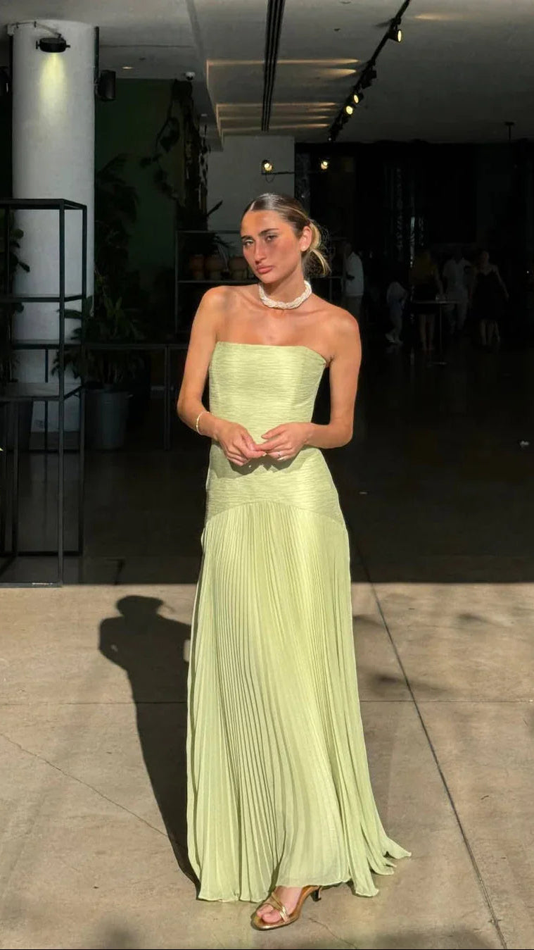 Women's Maxi Dress | Pleated Flowy Wedding Guest Party Dress