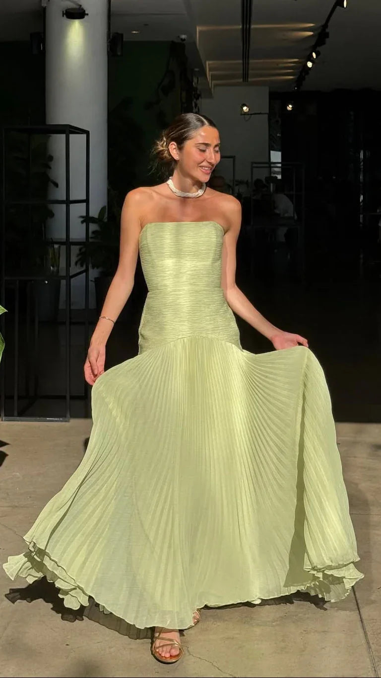 Women's Maxi Dress | Pleated Flowy Wedding Guest Party Dress