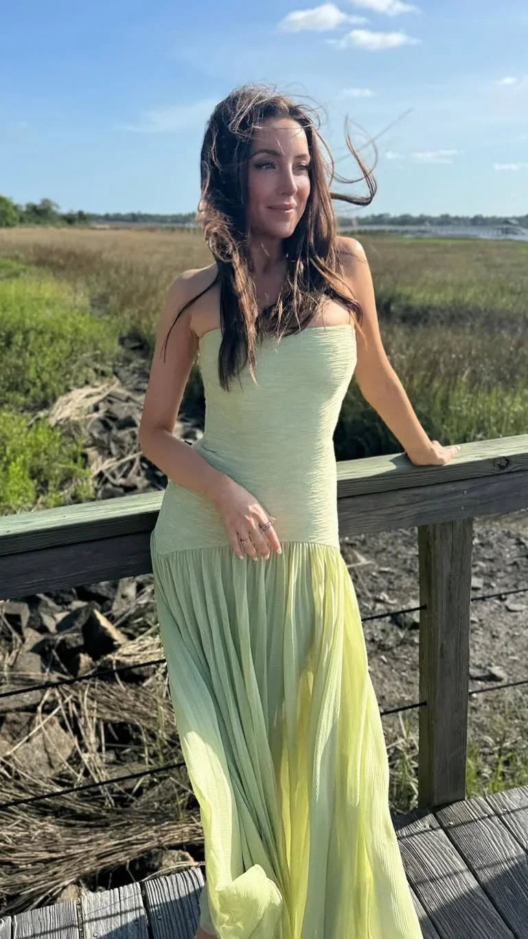 Women's Maxi Dress | Pleated Flowy Wedding Guest Party Dress