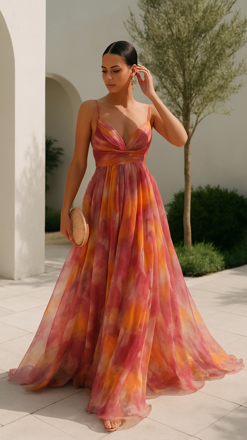 Women's Maxi Dress | V Neck Spaghetti Strap Flowy Summer Dress