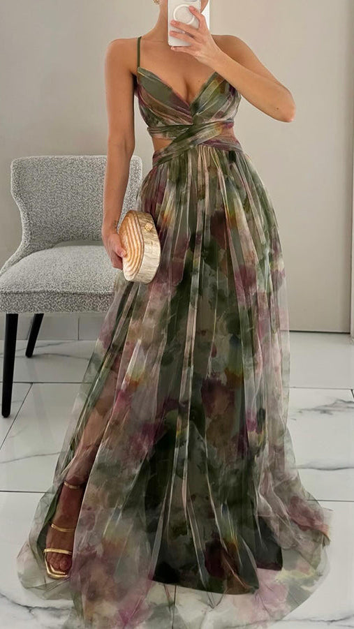 Women's Maxi Dress | V Neck Spaghetti Strap Flowy Summer Dress