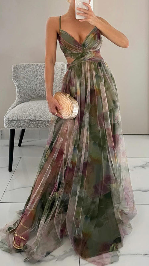 Women's Maxi Dress | V Neck Spaghetti Strap Flowy Summer Dress