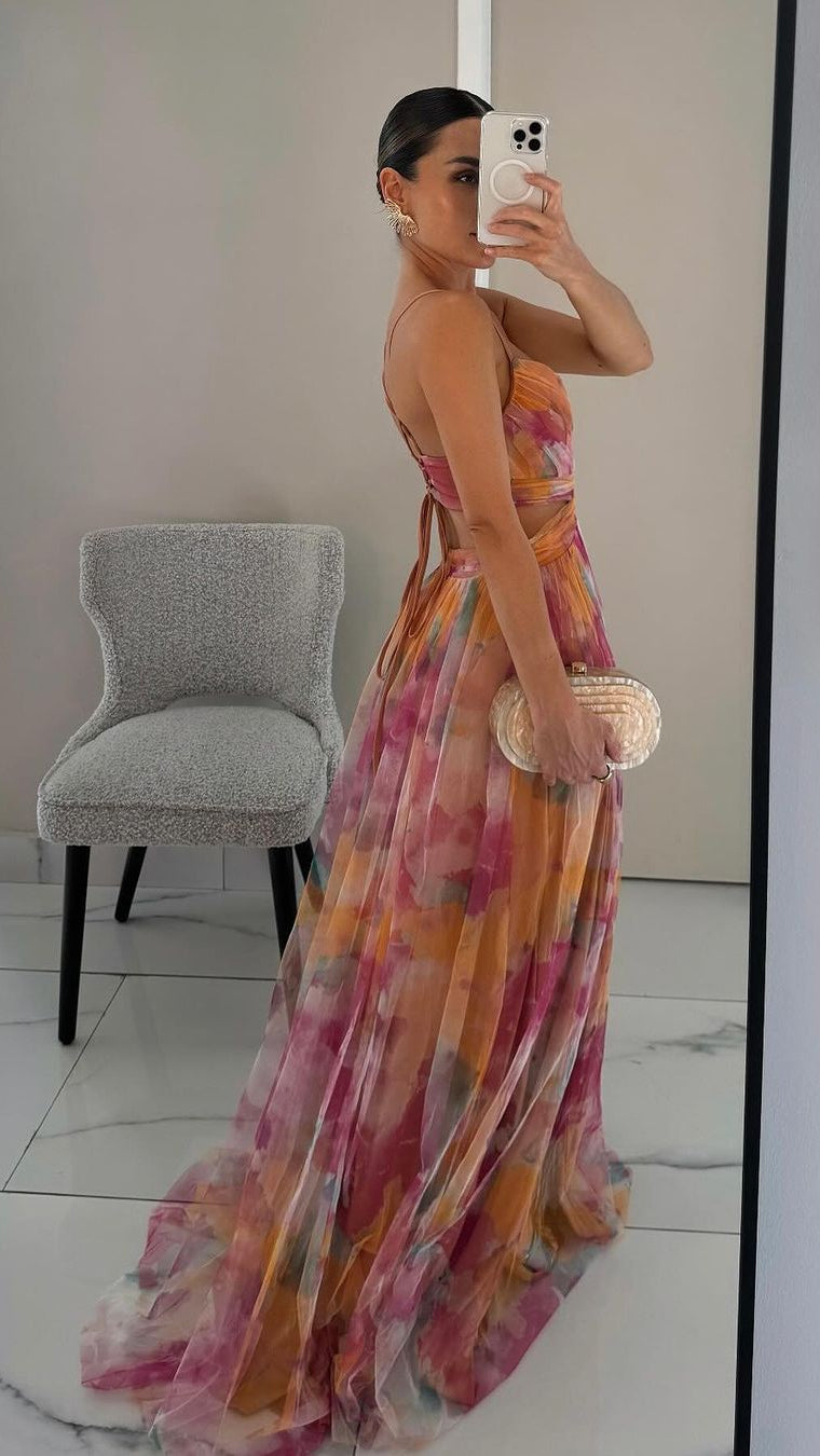 Women's Maxi Dress | V Neck Spaghetti Strap Flowy Summer Dress