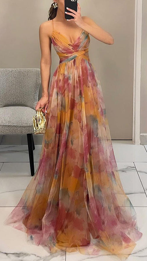 Women's Maxi Dress | V Neck Spaghetti Strap Flowy Summer Dress
