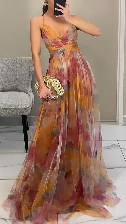 Women's Maxi Dress | V Neck Spaghetti Strap Flowy Summer Dress