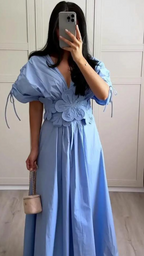 Women's Pleated Maxi Dress | Floral Applique Wedding Guest Dress