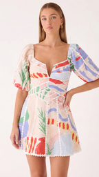 Women's Printed Mini Dress | Off Shoulder Puff Sleeve Cocktail Dress