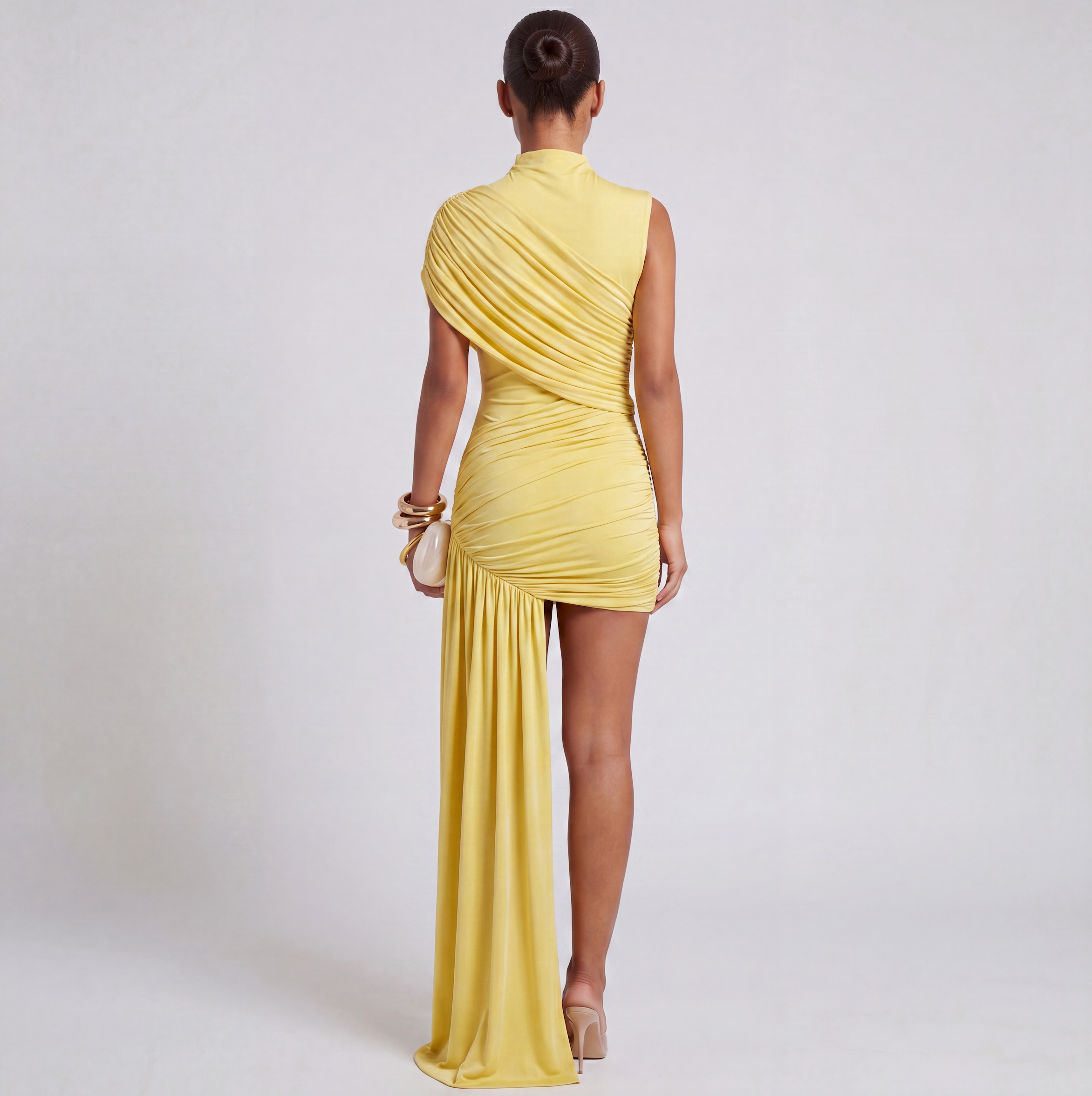 Women's Ruched Asymmetric Mini Dress | Draped Bodycon Cocktail Dress