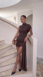 Women's Ruched Asymmetric Mini Dress | Draped Bodycon Cocktail Dress