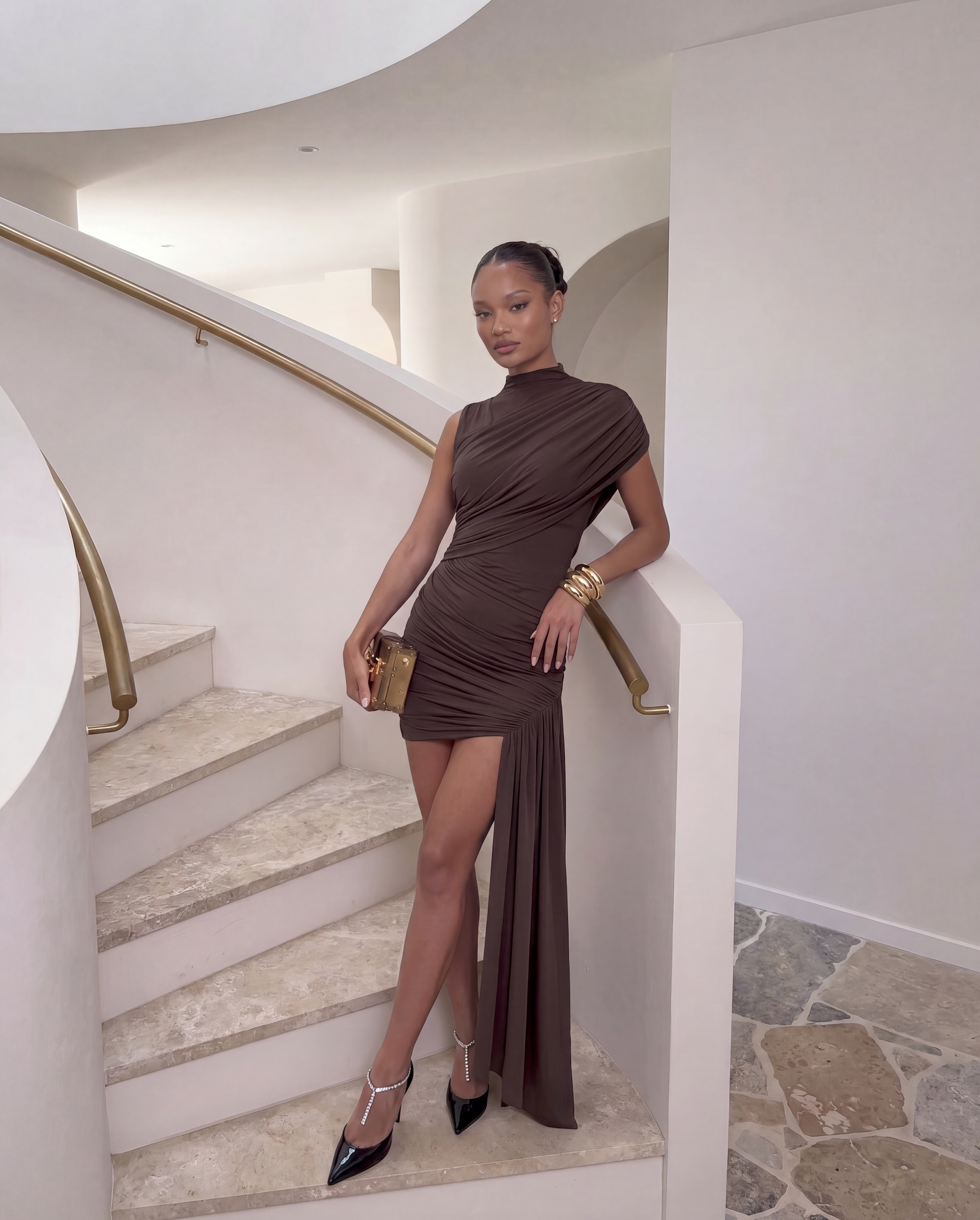 Women's Ruched Asymmetric Mini Dress | Draped Bodycon Cocktail Dress