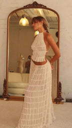 Women's Ruffle Two Piece Set | Sheer Top Maxi Skirt Co-ord