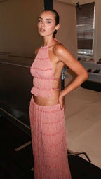 Women's Ruffle Two Piece Set | Sheer Top Maxi Skirt Co-ord