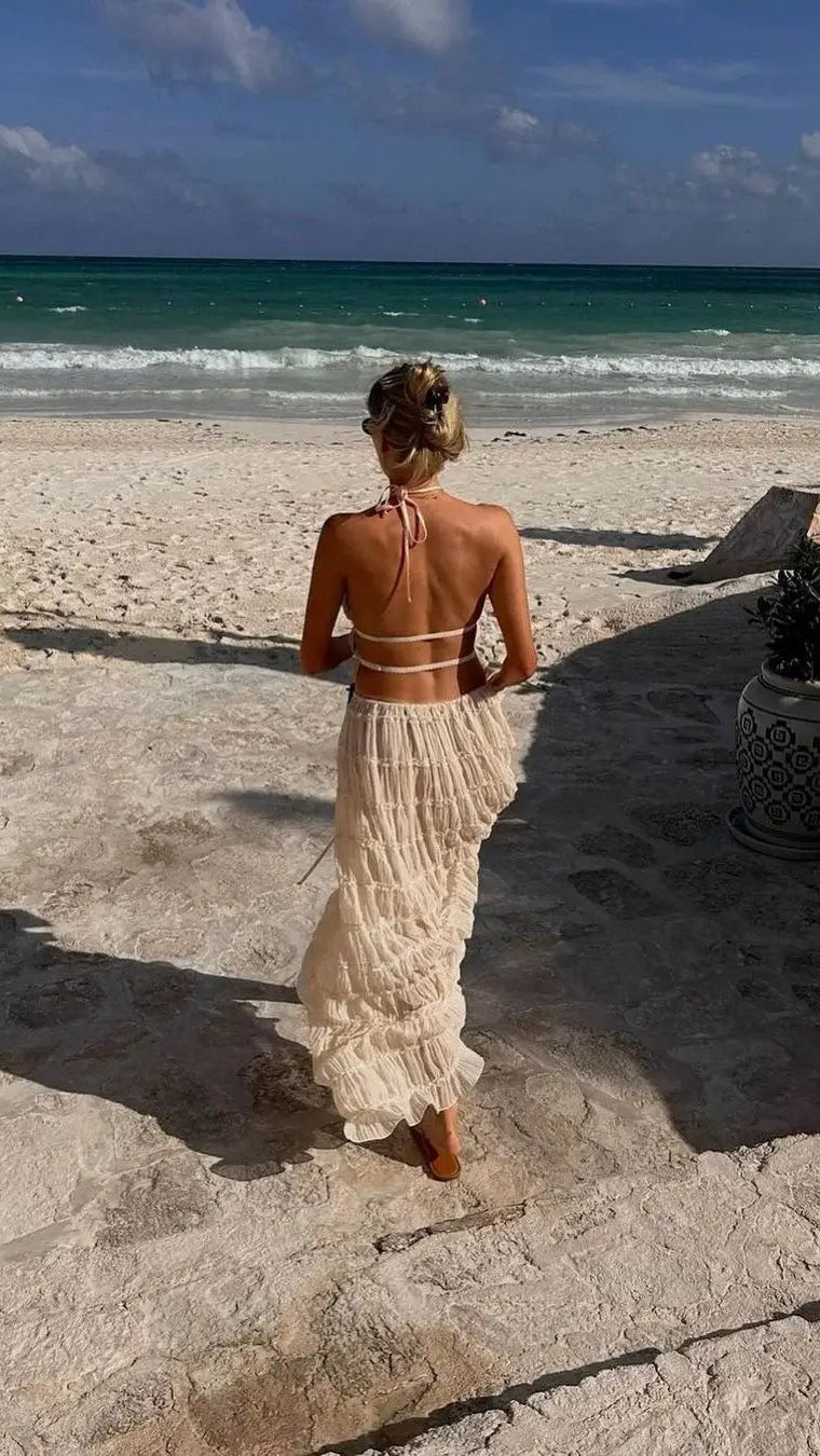 Women's Ruffle Two Piece Set | Sheer Top Maxi Skirt Co-ord
