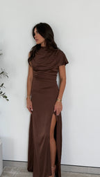 Women's Satin Maxi Dress | Draped Ruched Wedding Guest Dress