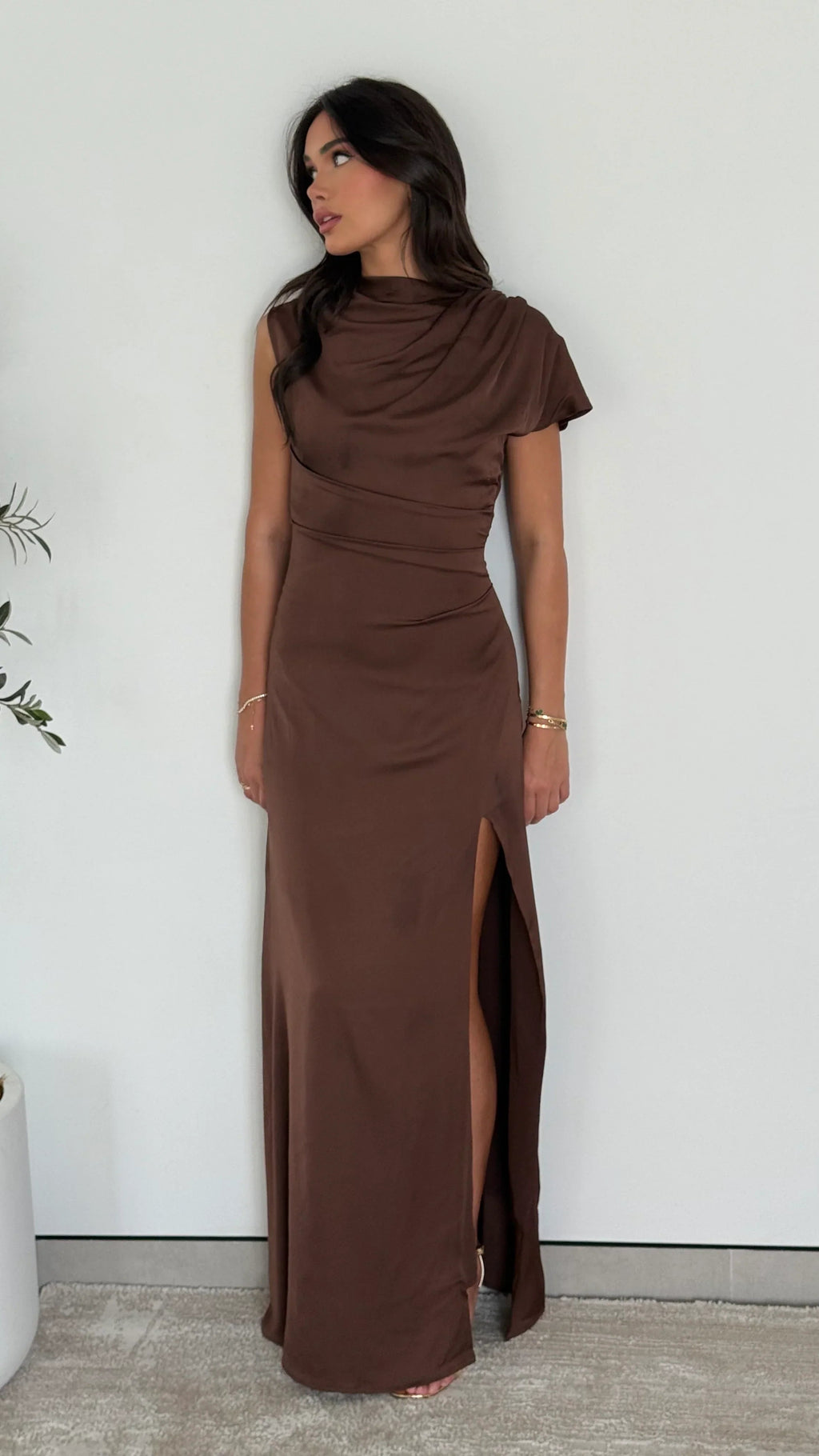 Women's Satin Maxi Dress | Draped Ruched Wedding Guest Dress