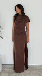Women's Satin Maxi Dress | Draped Ruched Wedding Guest Dress