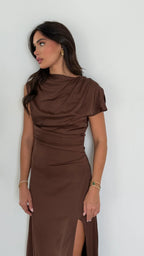Women's Satin Maxi Dress | Draped Ruched Wedding Guest Dress