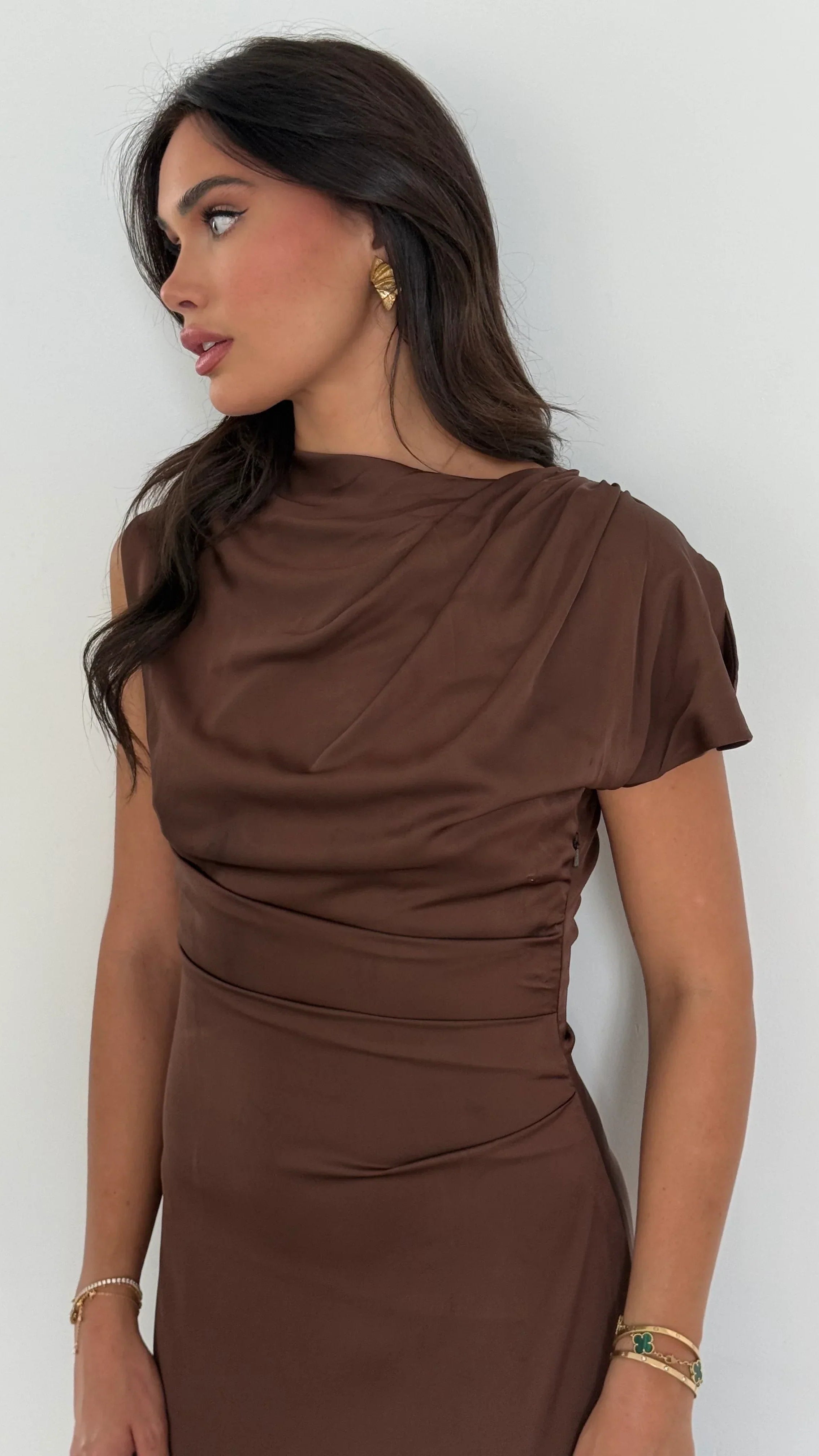 Women's Satin Maxi Dress | Draped Ruched Wedding Guest Dress
