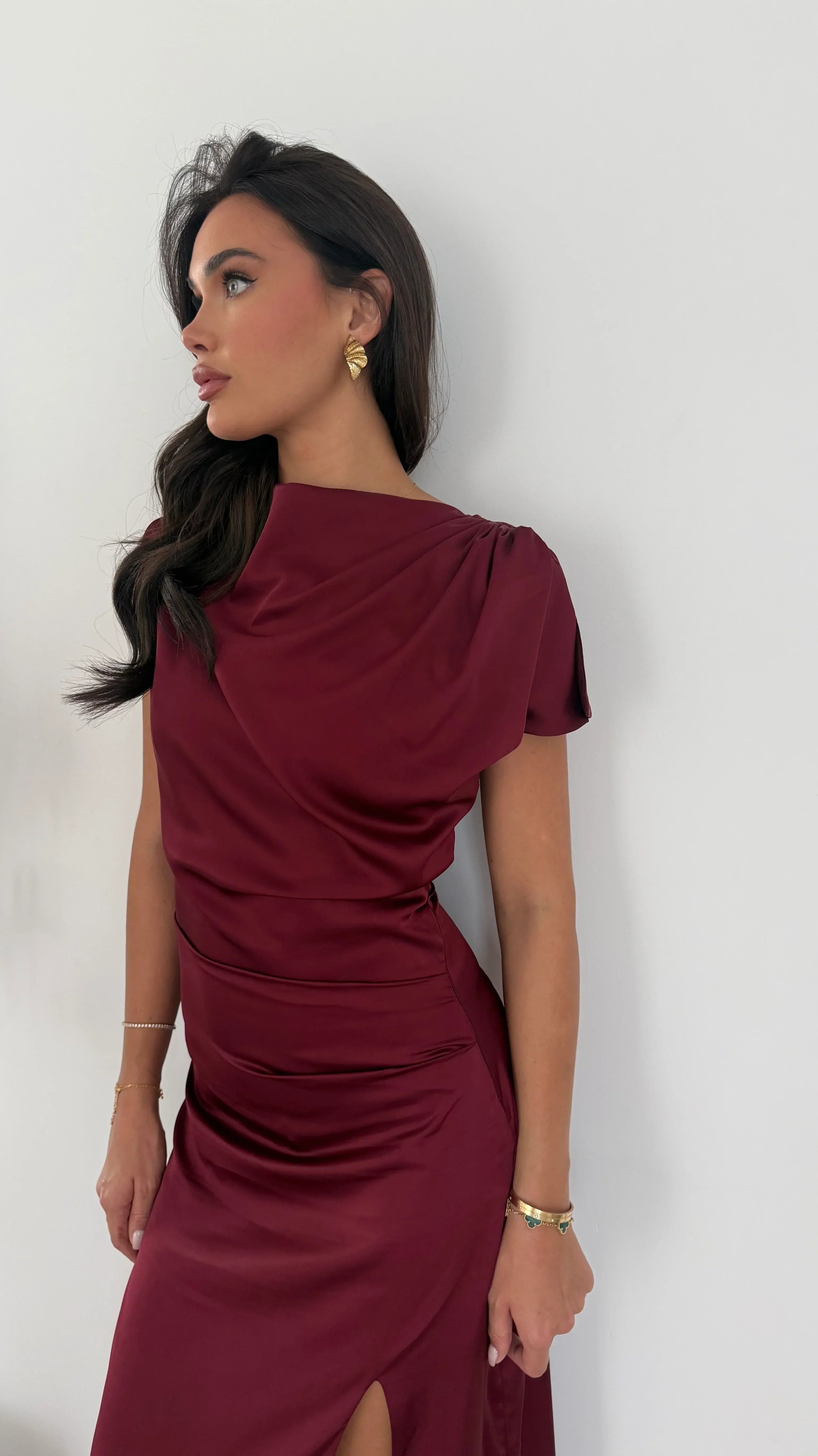 Women's Satin Maxi Dress | Draped Ruched Wedding Guest Dress