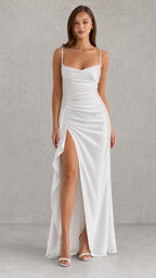 Women's Satin Maxi Dress | Draped Split Wedding Guest Dress