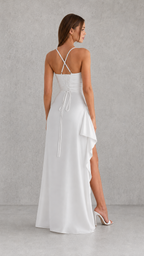Women's Satin Maxi Dress | Draped Split Wedding Guest Dress