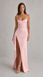 Women's Satin Maxi Dress | Draped Split Wedding Guest Dress