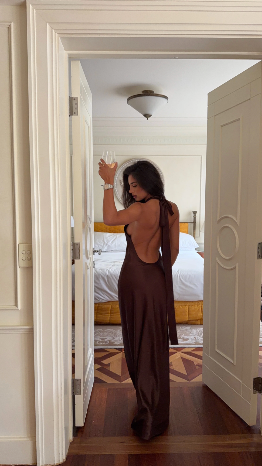 Women's Satin Maxi Dress | Halter Open Back Wedding Guest Dress
