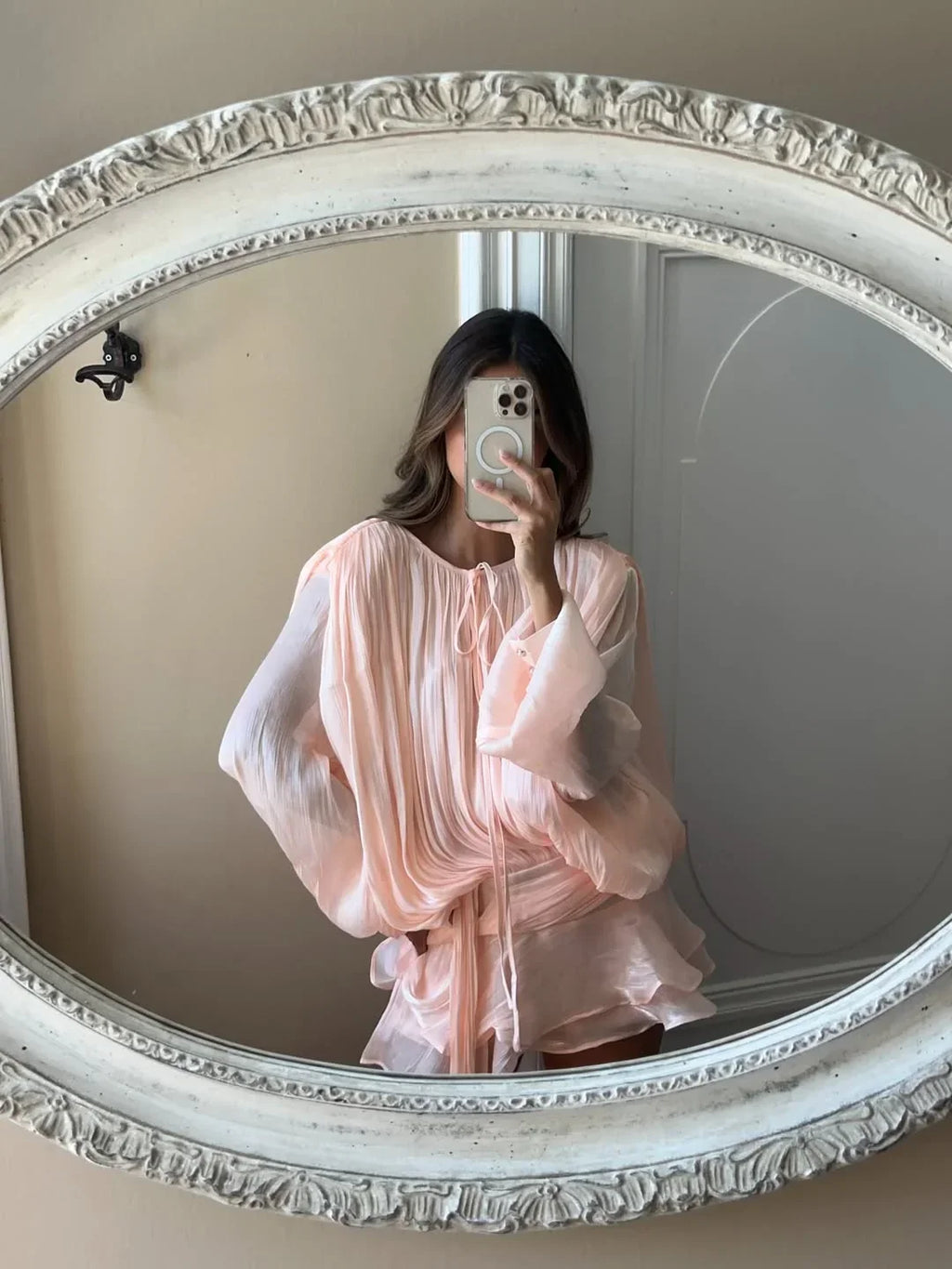 Women's Satin Mini Dress | Puff Sleeve Pleated Cocktail Dress