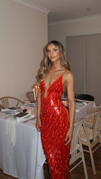 Women's Sequin Maxi Dress | Mermaid Deep V Cocktail Party Dress