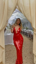 Women's Sequin Maxi Dress | Mermaid Deep V Cocktail Party Dress