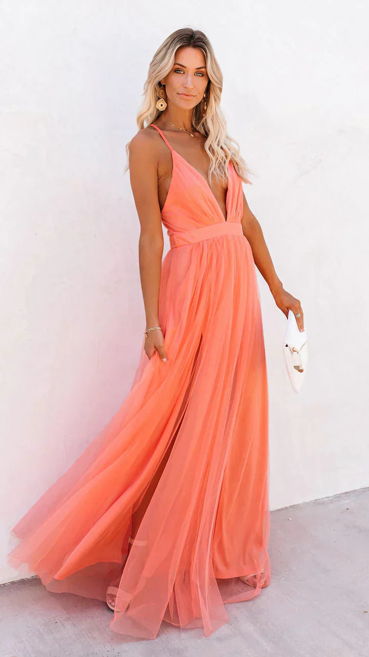 Women's Strappy Maxi Dress | Spaghetti Strap Flowy Summer Dress