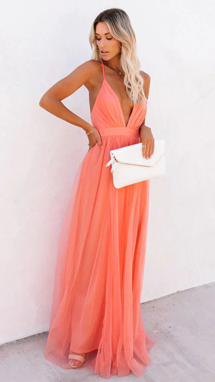 Women's Strappy Maxi Dress | Spaghetti Strap Flowy Summer Dress