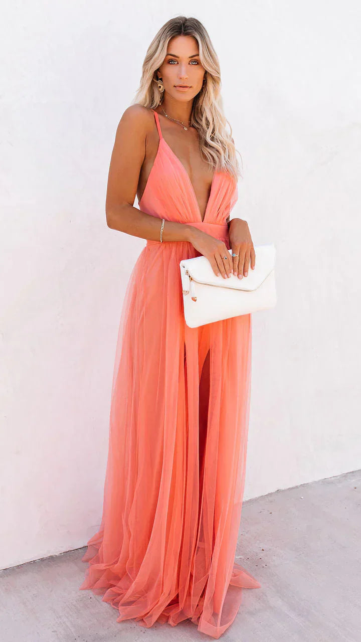 Women's Strappy Maxi Dress | Spaghetti Strap Flowy Summer Dress