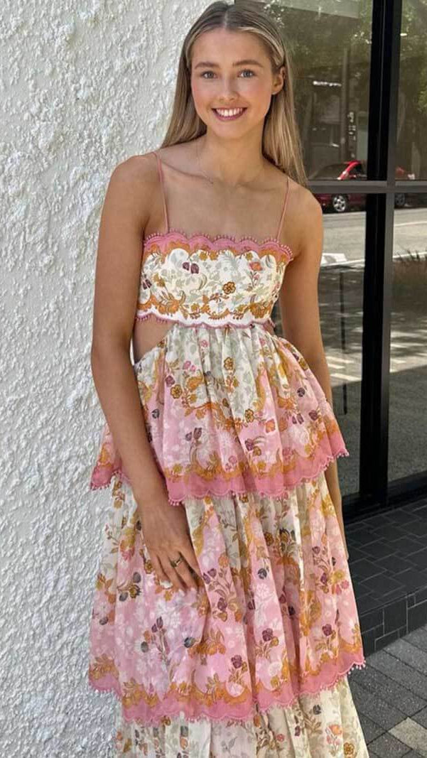 Women's Floral Tiered Empire Waist Maxi Dress