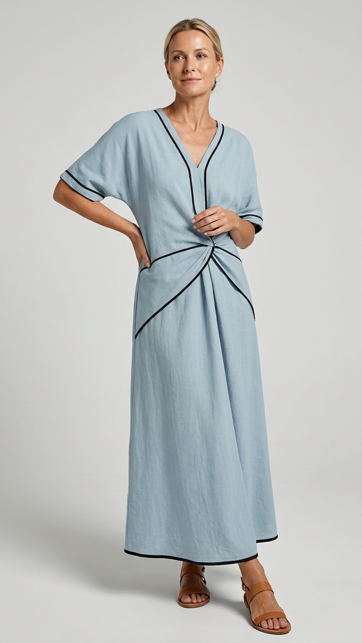 Women's Twist Front Maxi Dress | V Neck Short Sleeve Summer Dress