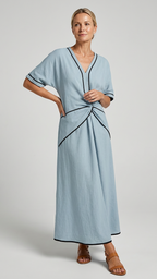 Women's Twist Front Maxi Dress | V Neck Short Sleeve Summer Dress
