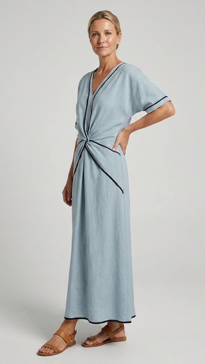 Women's Twist Front Maxi Dress | V Neck Short Sleeve Summer Dress