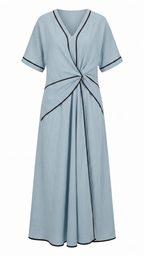 Women's Twist Front Maxi Dress | V Neck Short Sleeve Summer Dress
