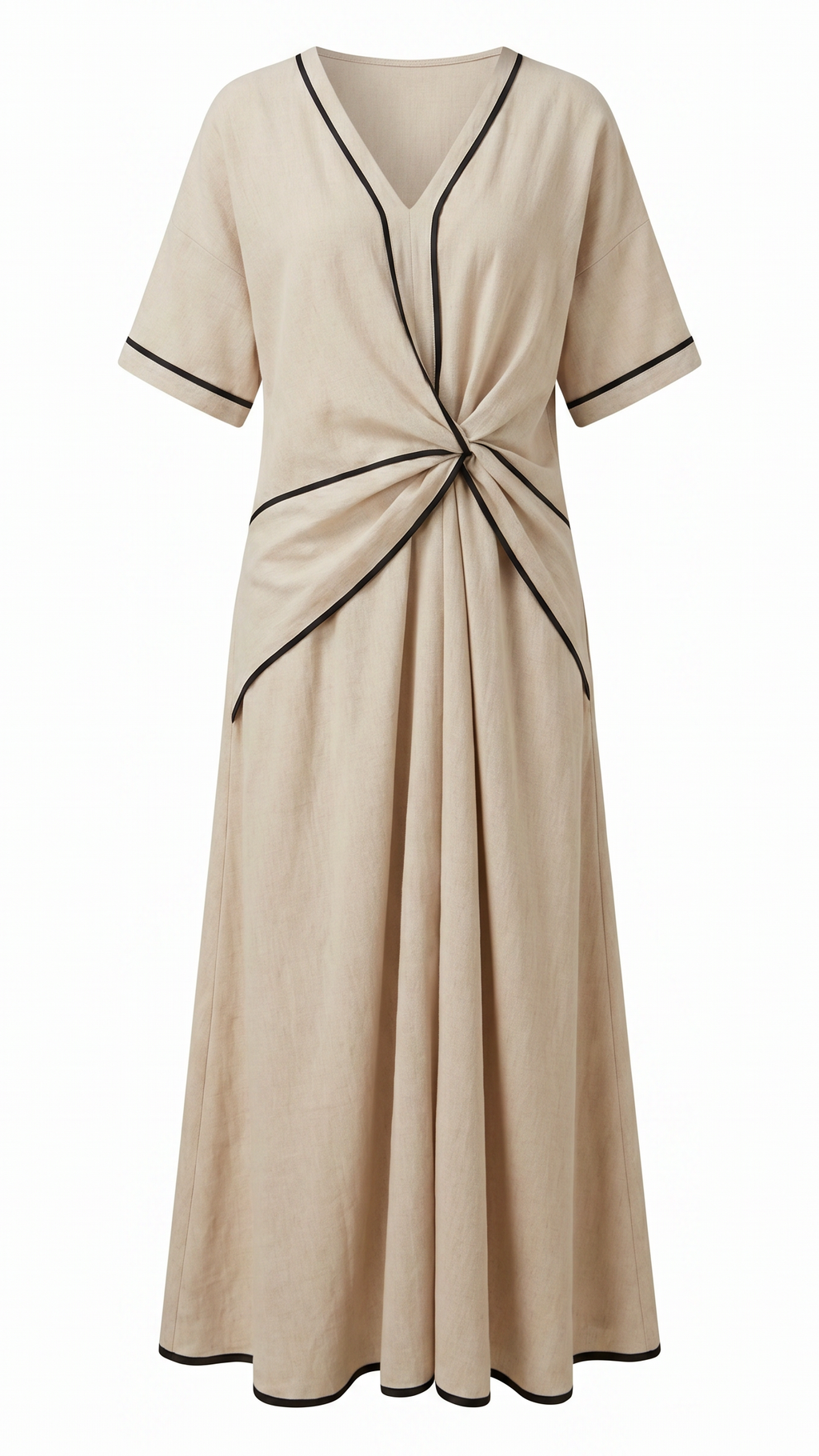 Women's Twist Front Maxi Dress | V Neck Short Sleeve Summer Dress