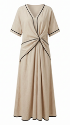 Women's Twist Front Maxi Dress | V Neck Short Sleeve Summer Dress