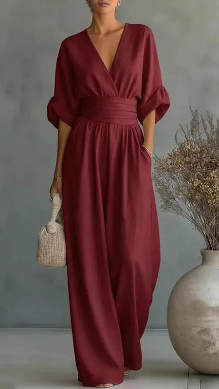 Women's Wide Leg Jumpsuit | Deep V Neck Chiffon Summer Jumpsuit