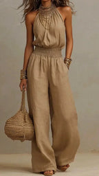 Women's Wide Leg Jumpsuit | Halter Neck Sleeveless Summer Jumpsuit