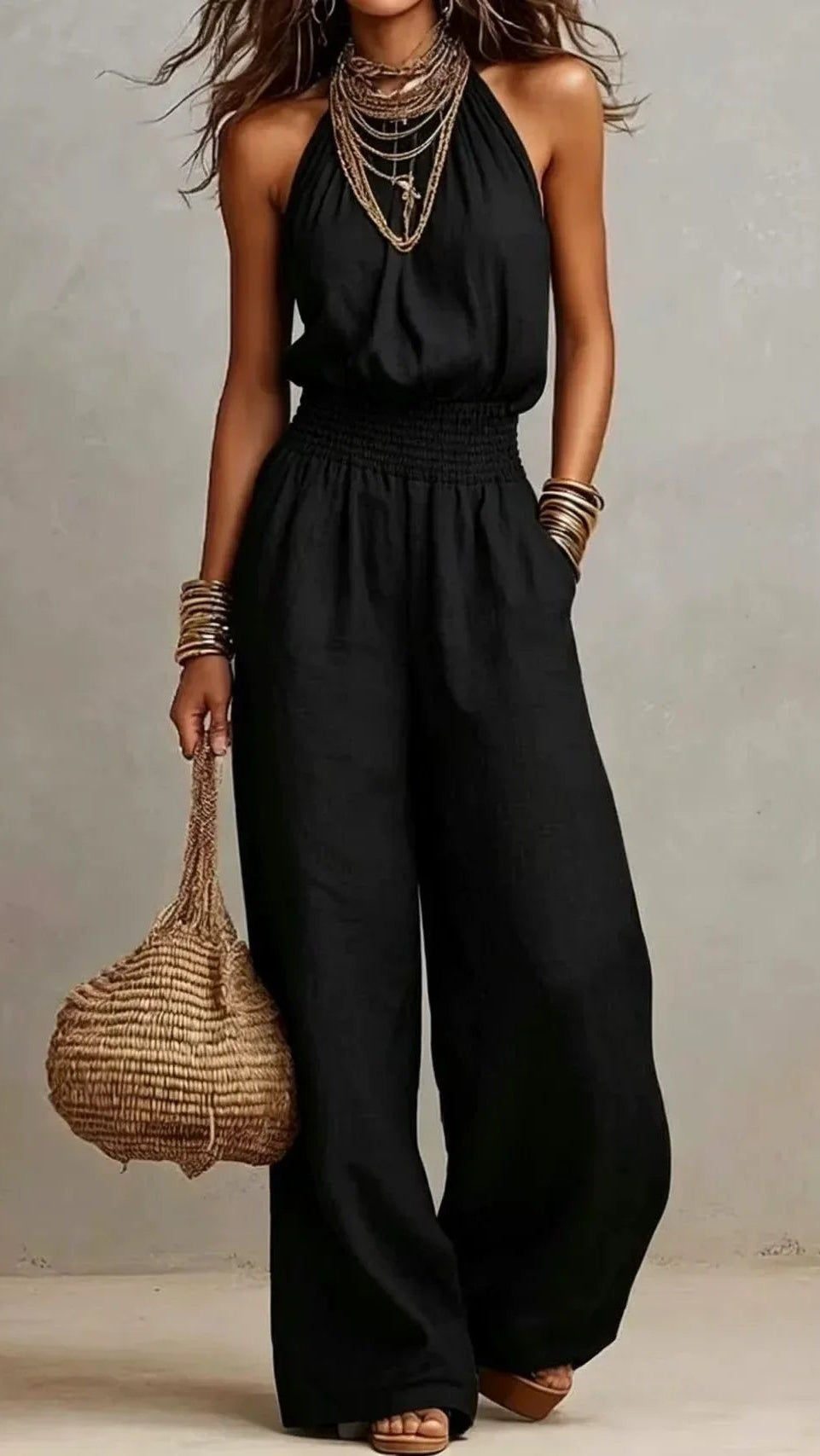 Women's Wide Leg Jumpsuit | Halter Neck Sleeveless Summer Jumpsuit