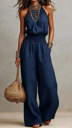 Women's Wide Leg Jumpsuit | Halter Neck Sleeveless Summer Jumpsuit