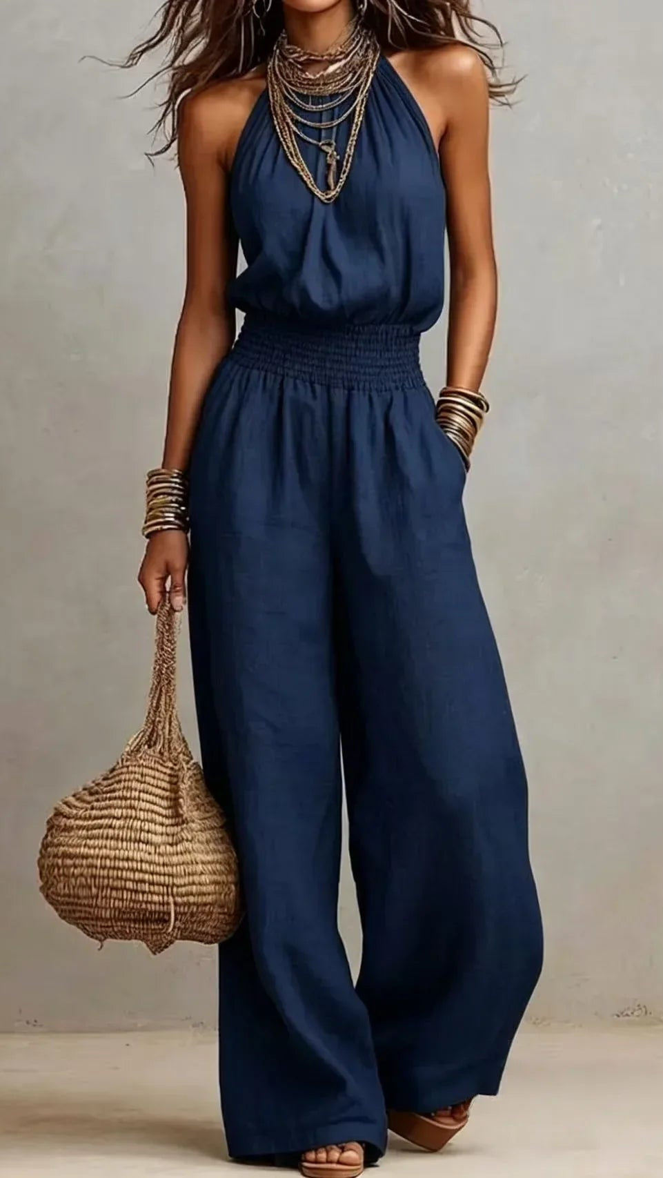 Women's Wide Leg Jumpsuit | Halter Neck Sleeveless Summer Jumpsuit