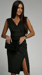 Women's Wrap Cocktail Dress | V Neck Pleated Evening Party Dress