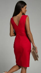 Women's Wrap Cocktail Dress | V Neck Pleated Evening Party Dress